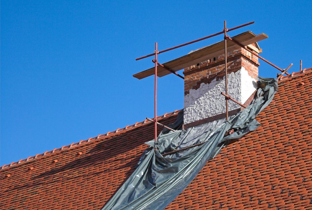 Chimney With Scaffolding for Repairs